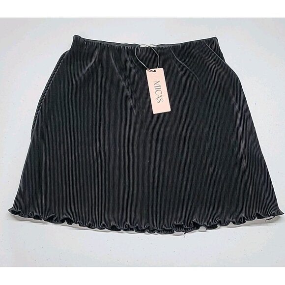 VTG Micas Black Satin Pleated Elastic Waist Ballet Skirt Size M NWT Dancer - Picture 1 of 13
